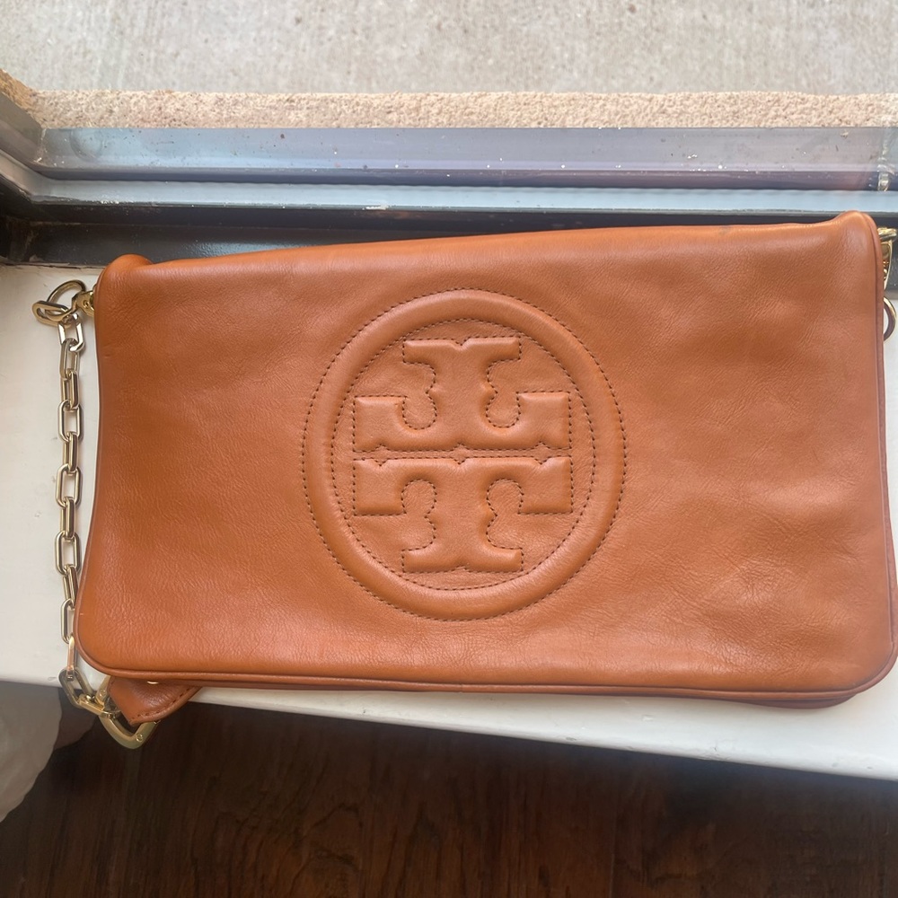 Tory Burch Luggage Brown Leather BOMBE Reva Shoulder Bag/Clutch